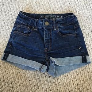 AEO Super Stretch Shorts Midrise dark wash
